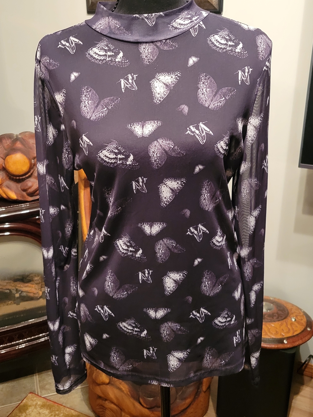 twik Purple Butterfly Mock Neck Long Sleeve Top